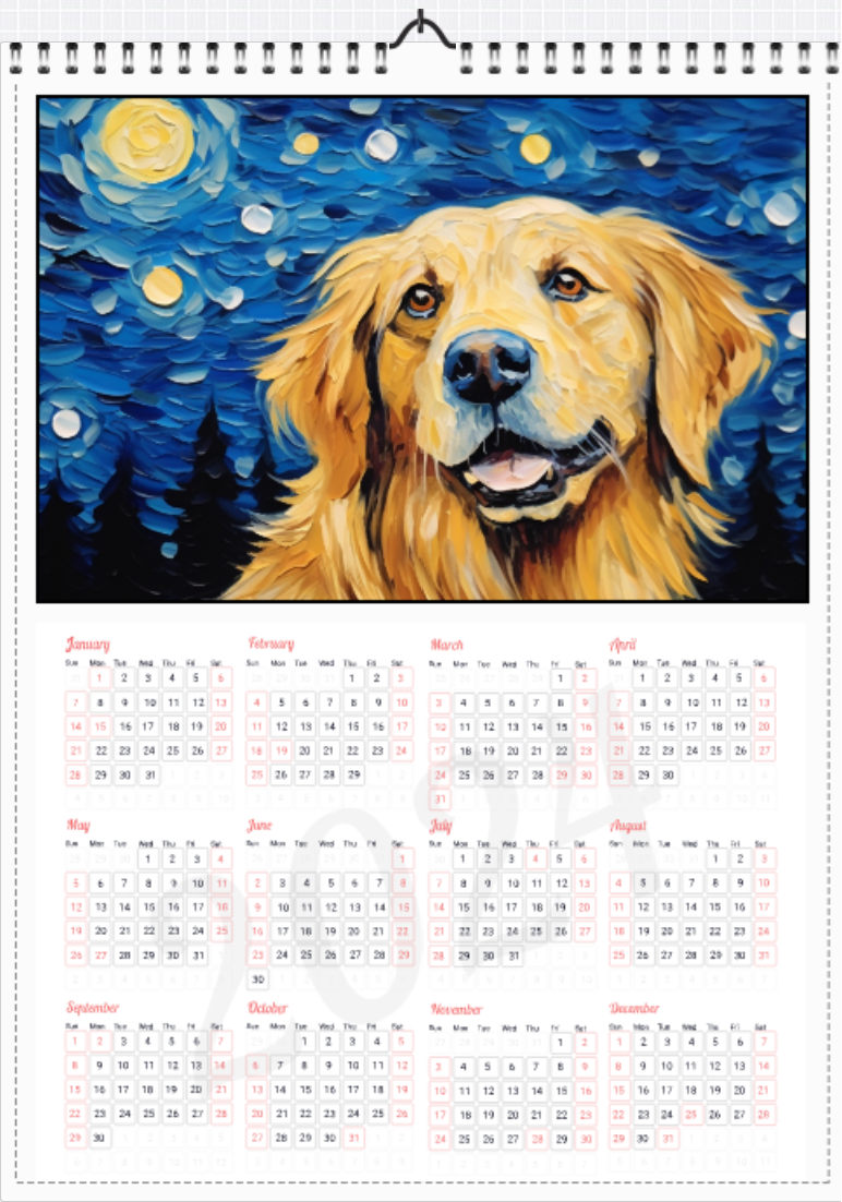 Custom dog shop calendar