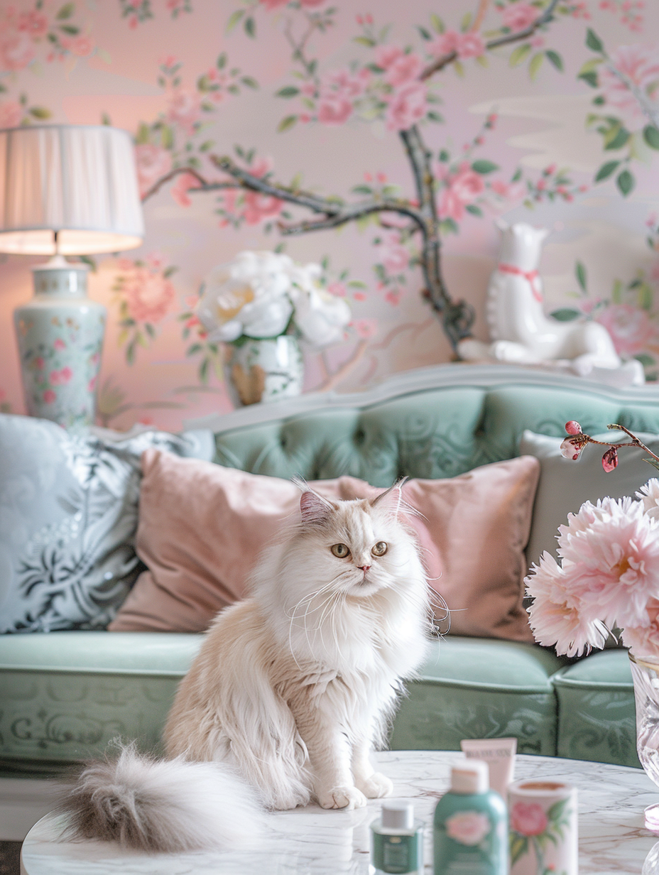 Paws & Petals - Momo & Sasa Custom Pet Portrait - Pet in Chinoiserie Style