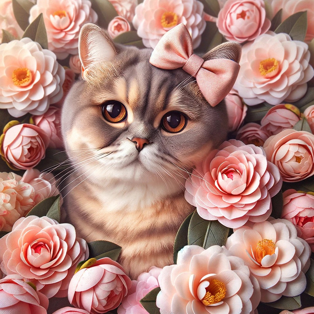 Camellia Companions - Momo & Sasa Custom Pet Portrait - Pet & Camellias