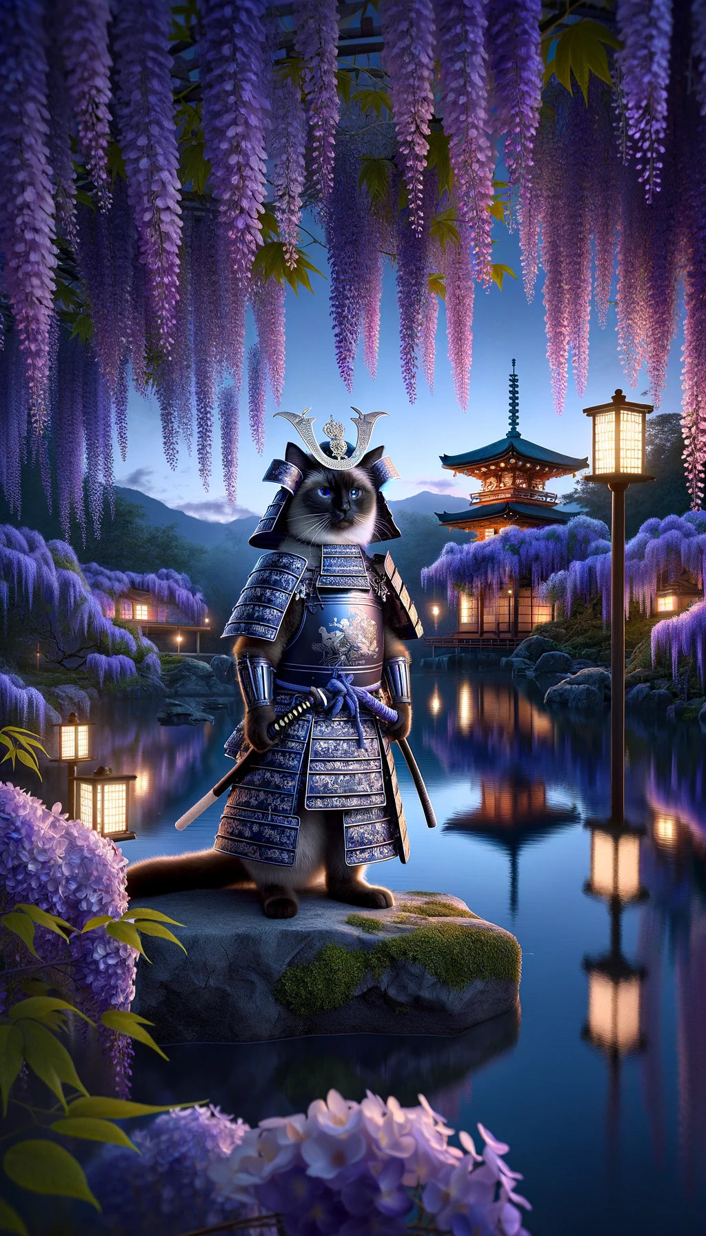 Samurai Spirit - Momo & Sasa Custom Pet Portrait - Pet In Samurai