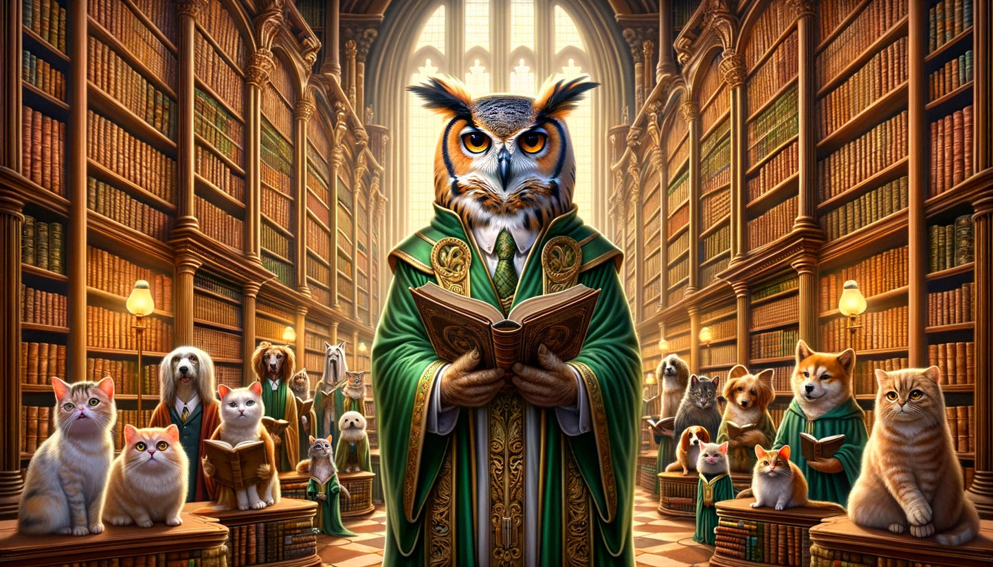 Scholarly Tails - Momo & Sasa Custom Pet Portrait - Pet Librarian