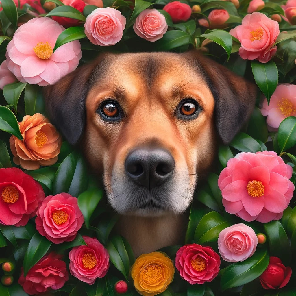 Camellia Companions - Momo & Sasa Custom Pet Portrait - Pet & Camellias