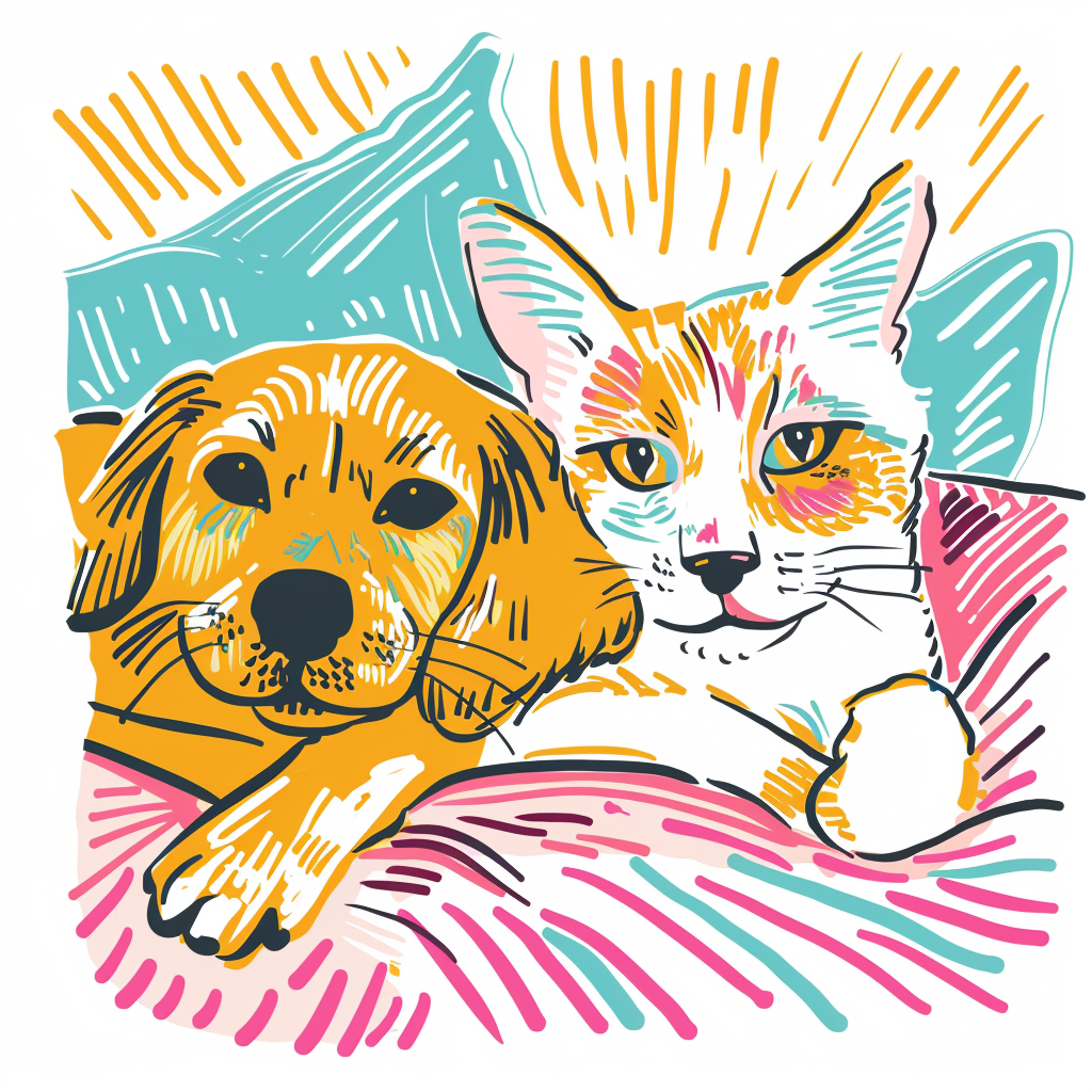 Snuggle Sketches - Momo & Sasa Custom Pet Portrait - Pet Doodle Art