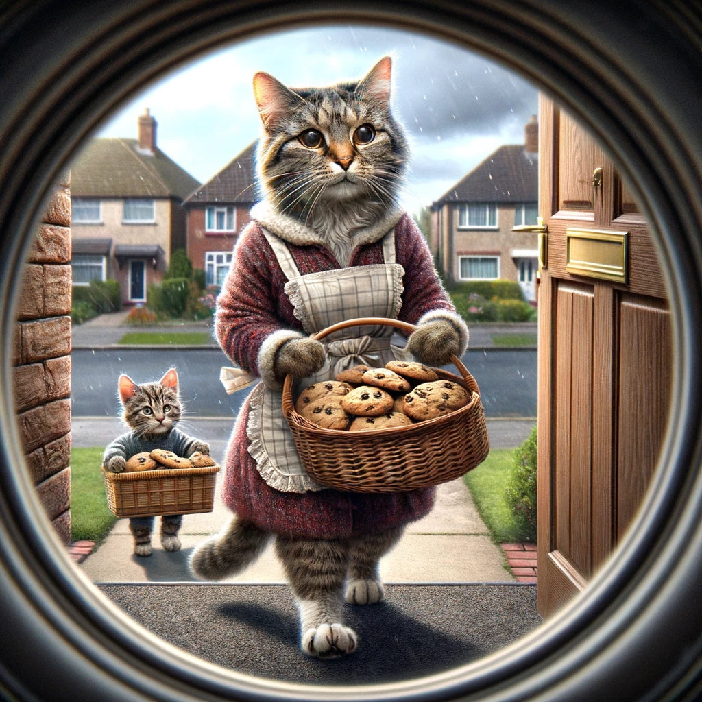 Welcome Whiskers - Momo & Sasa Custom Pet Portrait - Pet At The Door