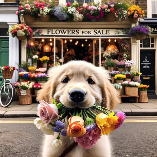 Blossom Buddies - Momo & Sasa Custom Pet Portrait - Pet Greeting With Flowers
