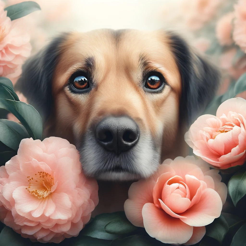 Camellia Companions - Momo & Sasa Custom Pet Portrait - Pet & Camellias