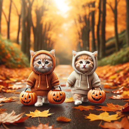 Pumpkin Purrade - Momo & Sasa Custom Pet Portrait - Pet Halloween