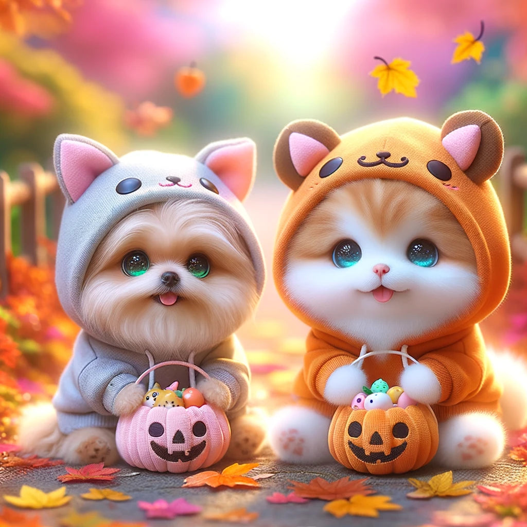 Pumpkin Purrade - Momo & Sasa Custom Pet Portrait - Pet Halloween