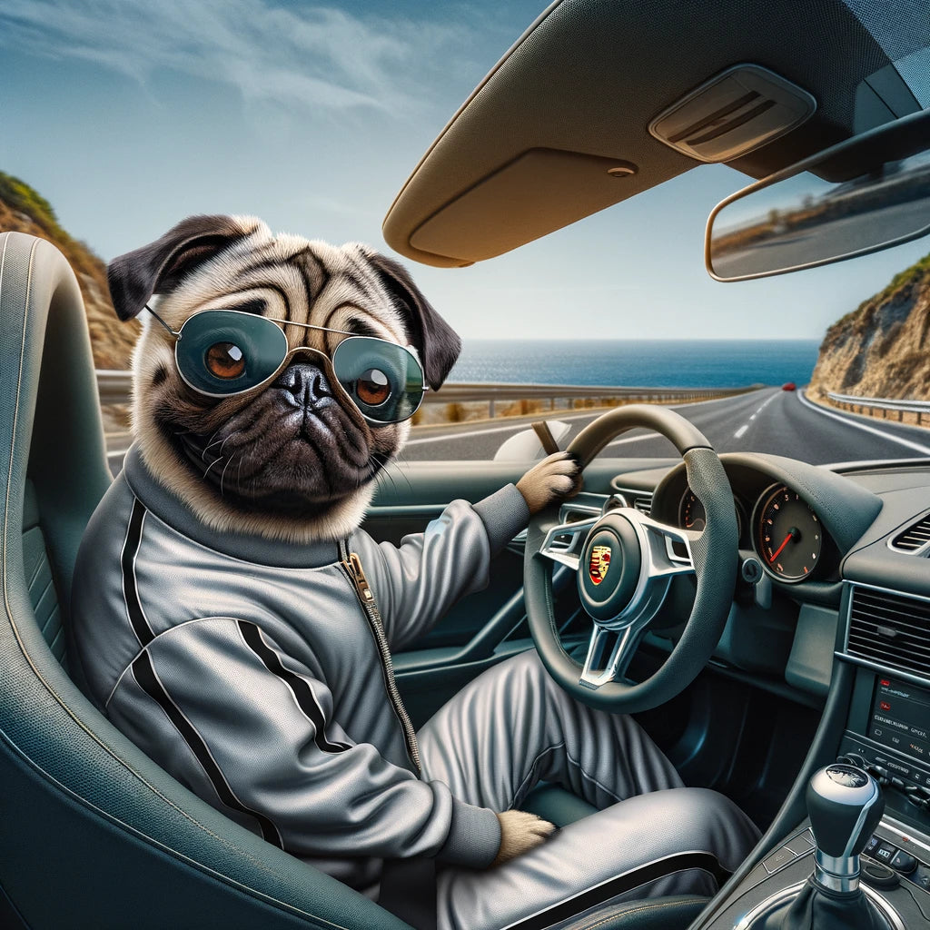 Luxury Lapaws - Momo & Sasa Custom Pet Portrait - Pet In Luxurious Car