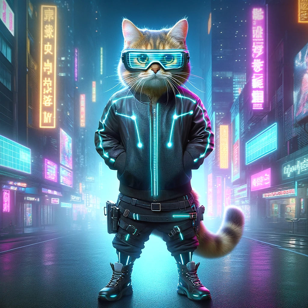 Neon Paws - Momo & Sasa Custom Pet Portrait - Pet Cyberpunk