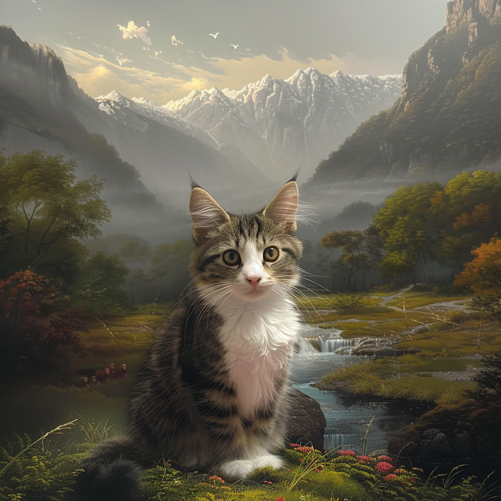 Alpine Whiskers - Momo & Sasa Custom Pet Portrait - Pet In Mountain