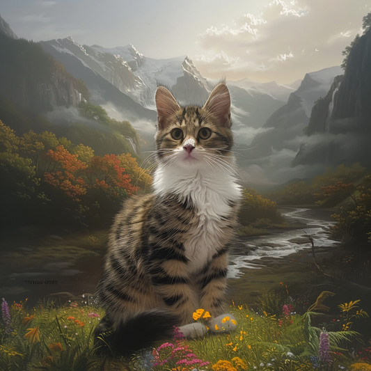 Alpine Whiskers - Momo & Sasa Custom Pet Portrait - Pet In Mountain